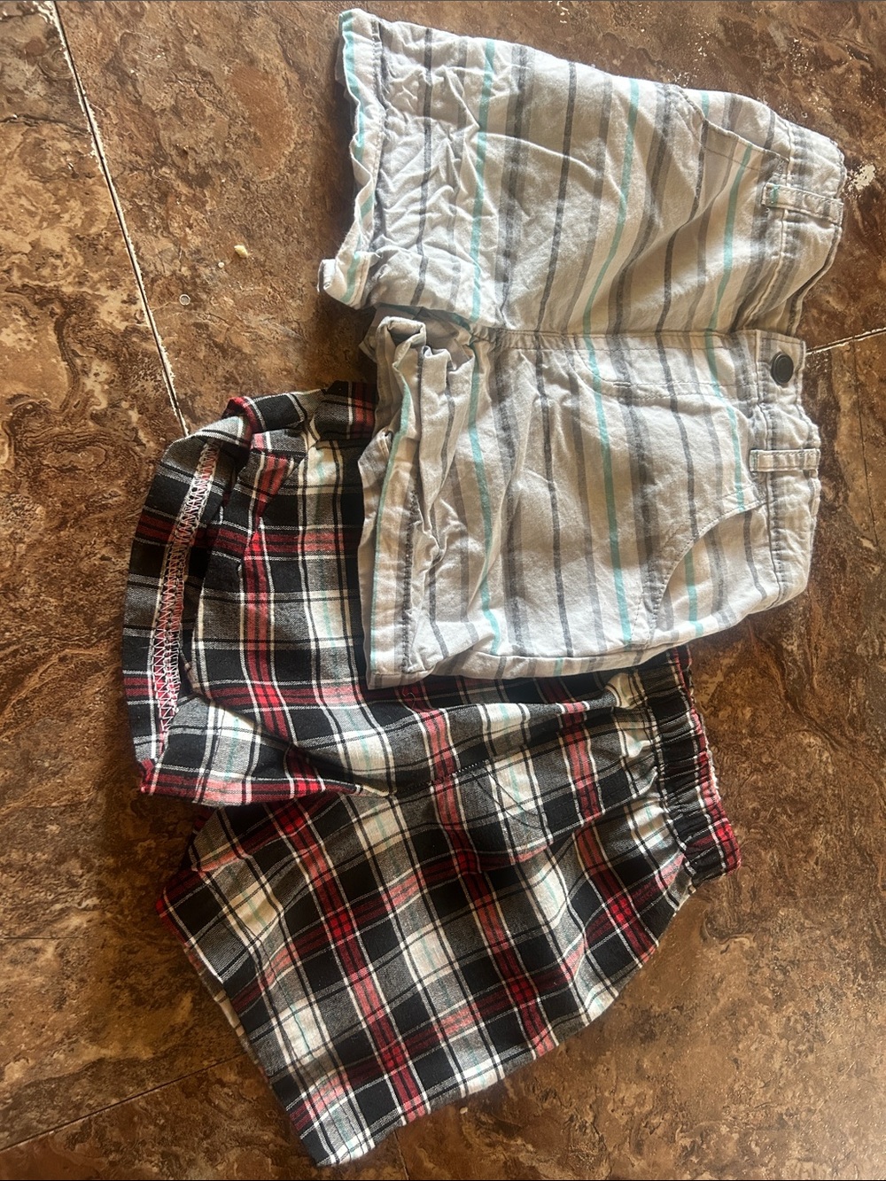 Striped Linen-Look Shorts & Plaid Cotton Shorts Set - Gray, Teal, Black, Red